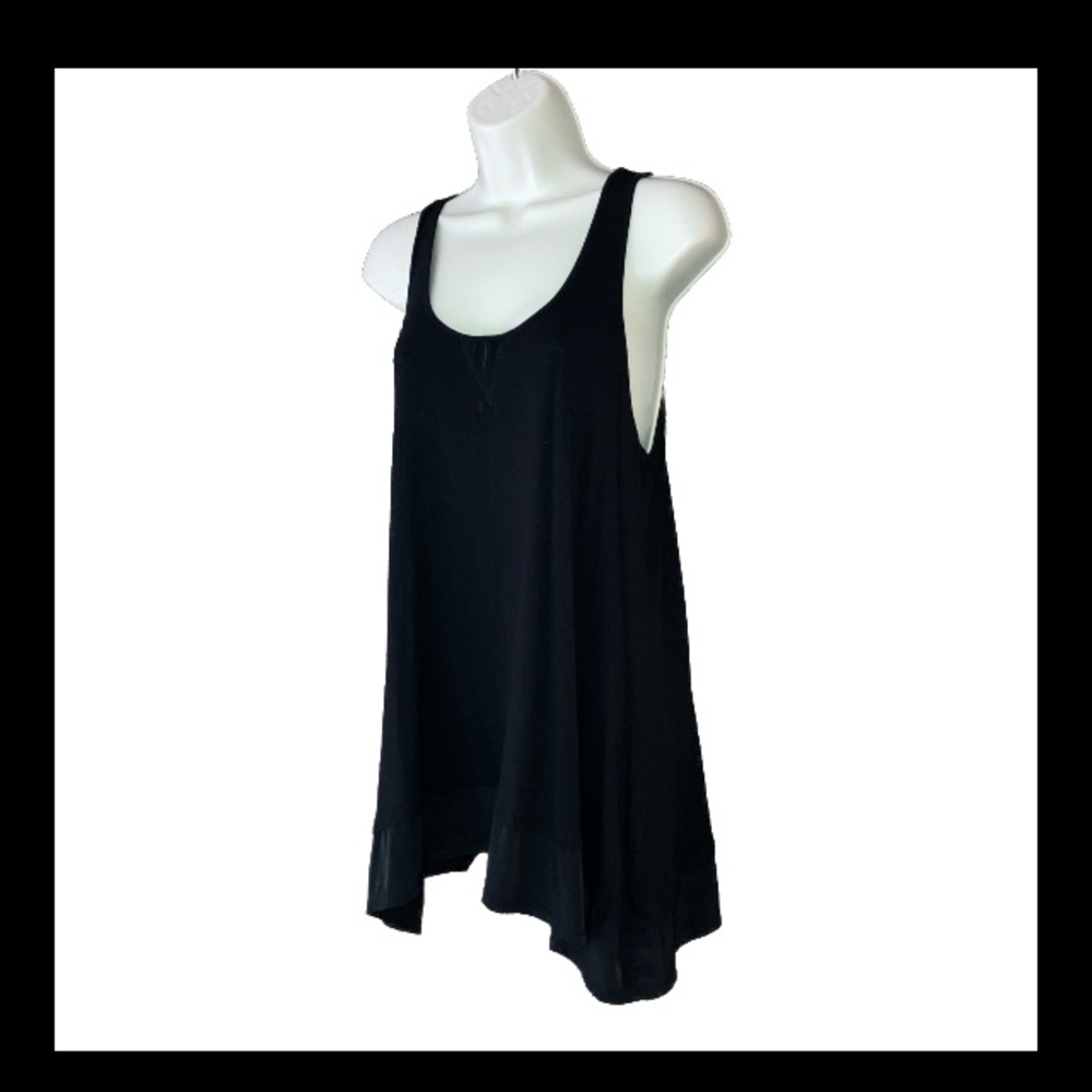 New York & Company Women’s Rayon Tank Top Shirt Blouse Black Satin Trim Medium